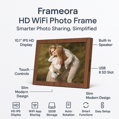 Frameora HD WiFi Photo Frame – 10.1" IPS Touchscreen,