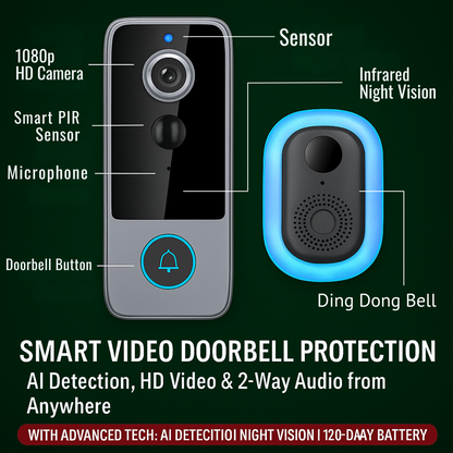 GuardianBell Pro AI Night Vision Doorbell