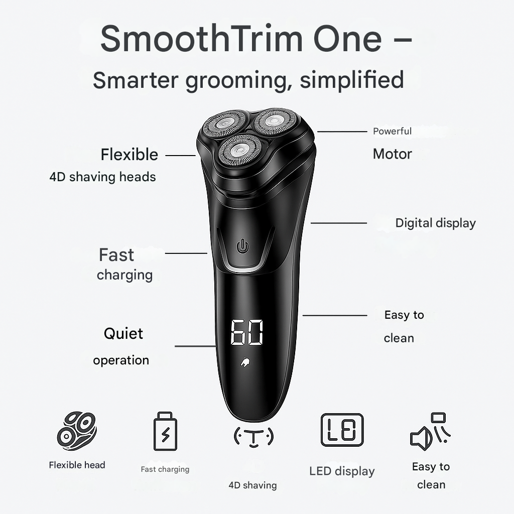 SmoothTrim One – 4D Electric Shaver with Pop-Up Trimmer